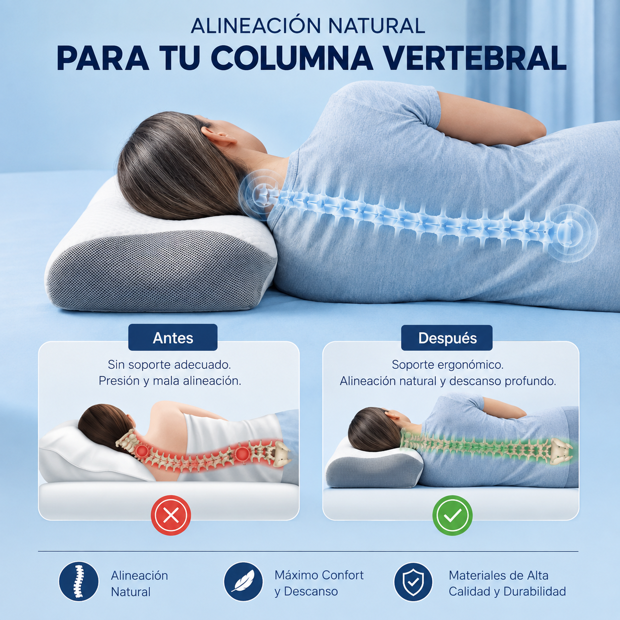 Novel Align™  Almohada Cervical Ergonómica Hipertranspirable